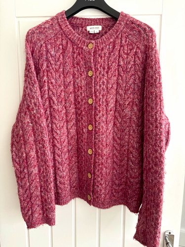 White stuff pink cable knit - white,