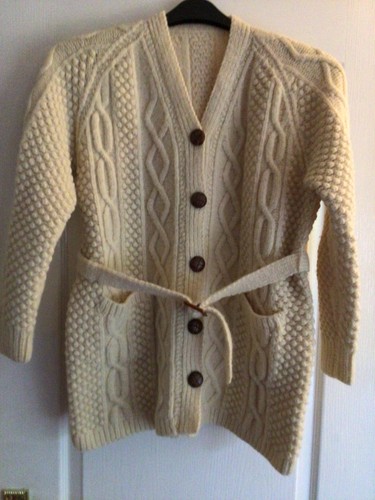 Womens cream aran wool belted