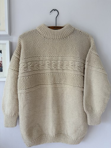 Aran cream hand knitted - cream, wool