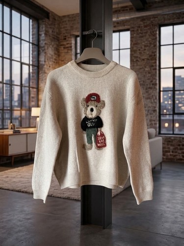 Wool blend intarsia bear - wool,